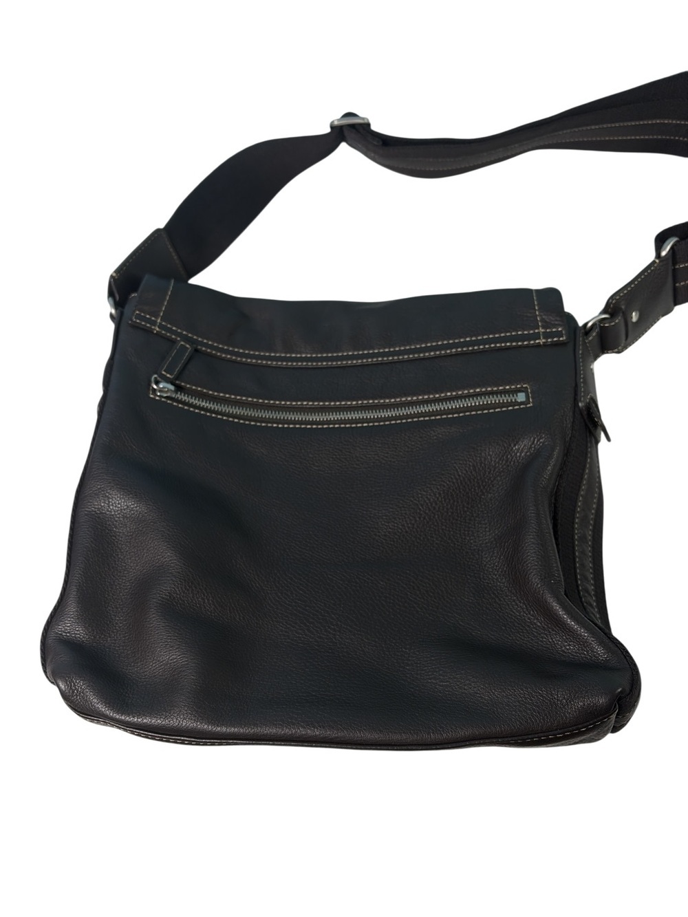 Levenger Pebbled Leather Messenger Bag Laptop Tablet Bomber Mocha Shoulder Strap - Picture 12 of 16